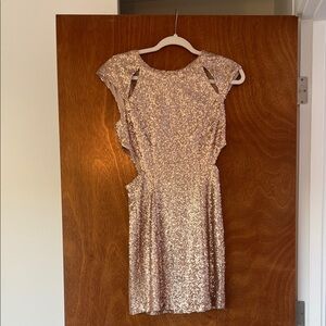 Windsor Champagne Sequin Mini dress with cutouts (Junior size 3)